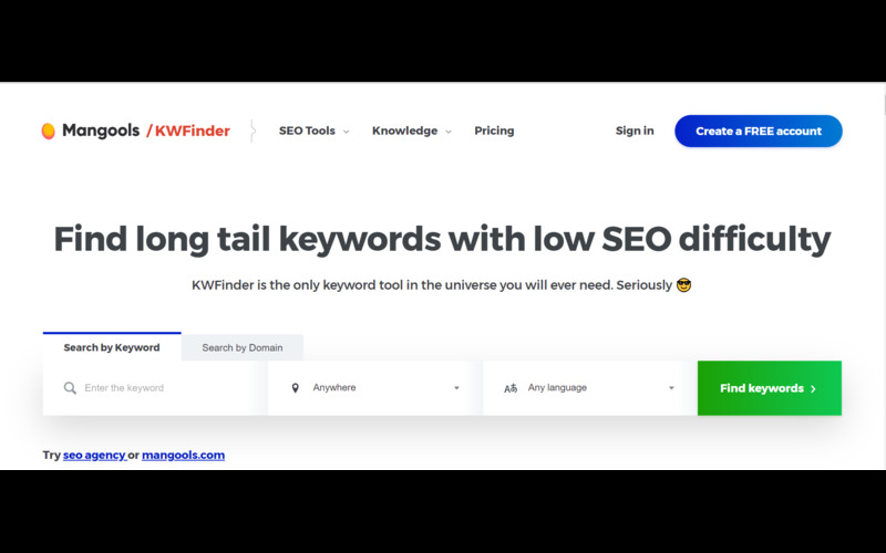 Keyword Research Tool -KWFinder