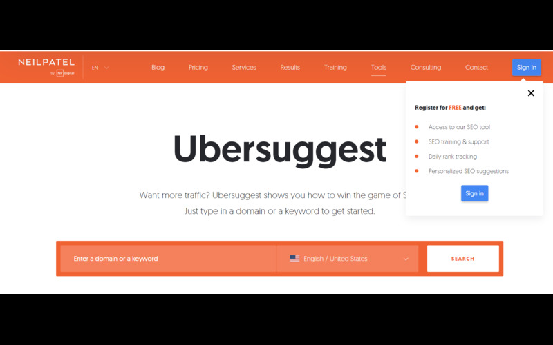 Keyword Research Tool -Ubersuggest